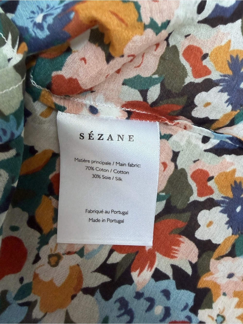 Sezane Floral Pierro Shirt Fall Flowers Button Up Blouse Silk Blue Size Small 36 - Picture 8 of 10